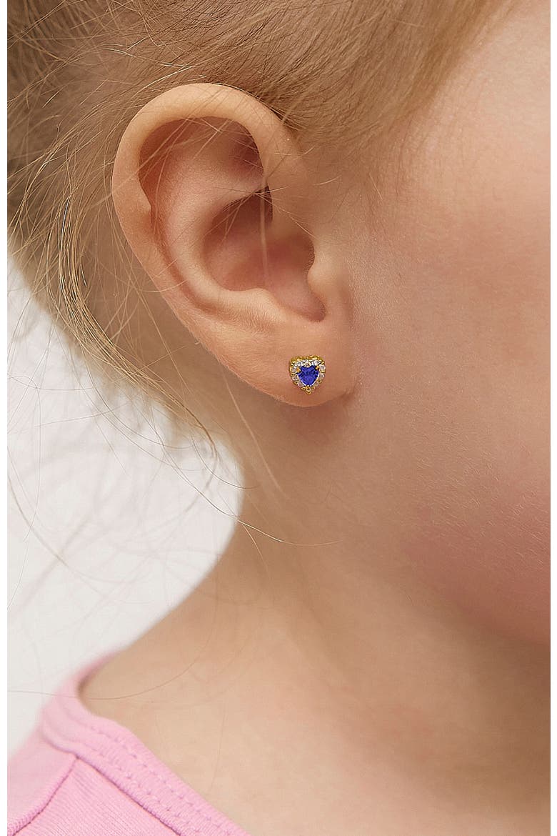 Cubic Zirconia Encrusted Heart Earrings, Alternate, color, Blue