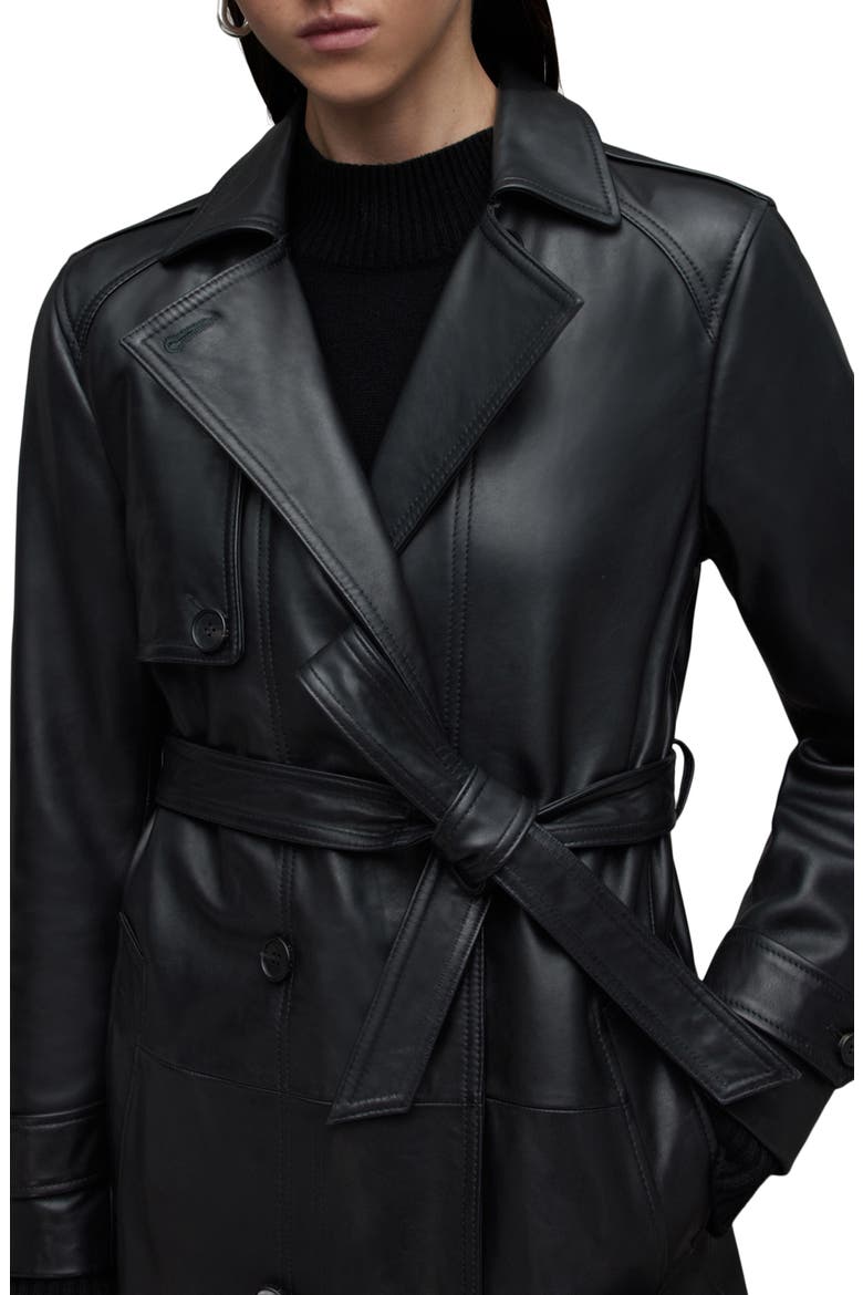 Okena Leather Trench Coat, Alternate, color, BLACK