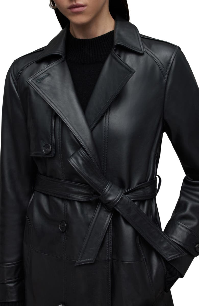 AllSaints Okena Leather Trench Coat, Alternate, color, 