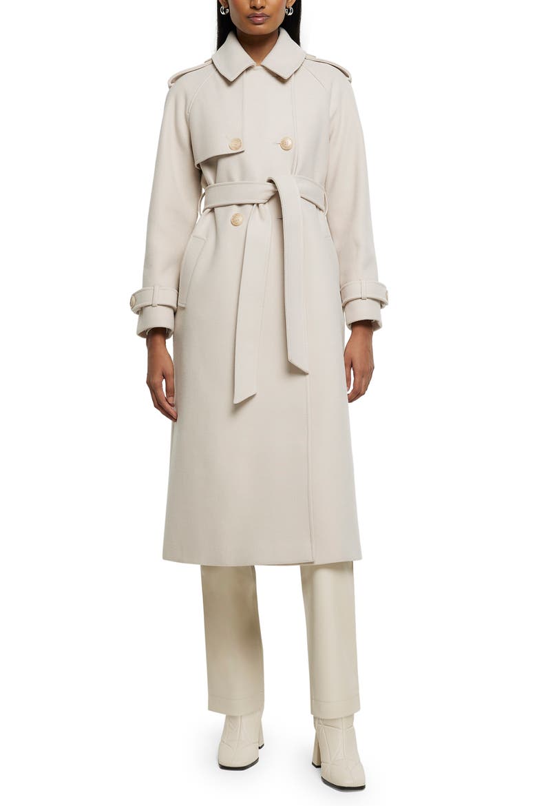 Relaxed Fit Belted Longline Trench Coat, Main, color, CREAM