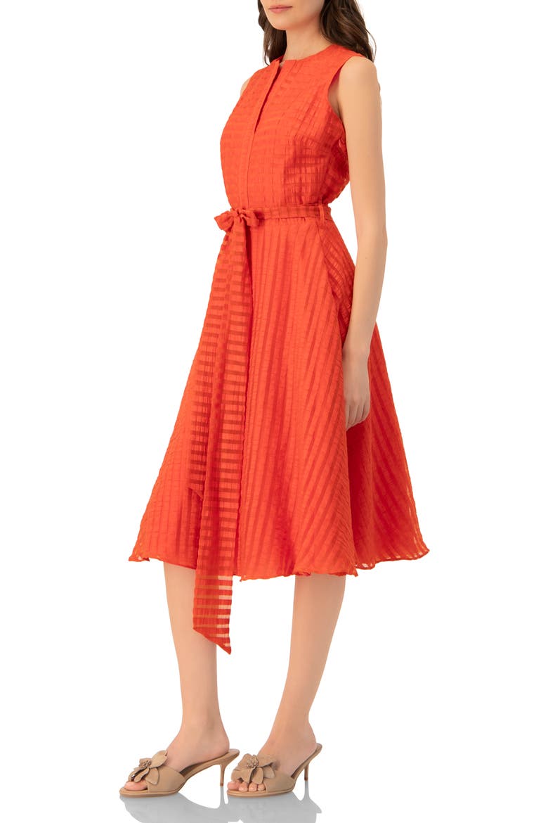 Midi A-Line Dress with Waist Tie, Alternate, color, Orange