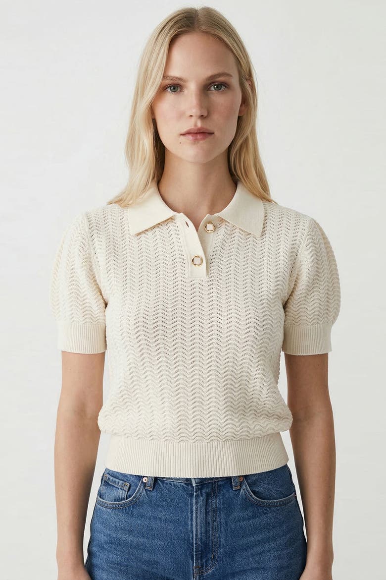 Rachael Polo Short Sleeve Knit Blouse, Main, color, Beige