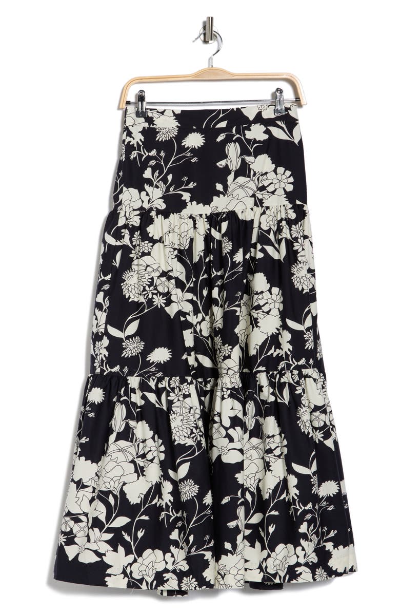 JASON WU Floral Tiered Midi Skirt, Alternate, color, Black/ White Floral