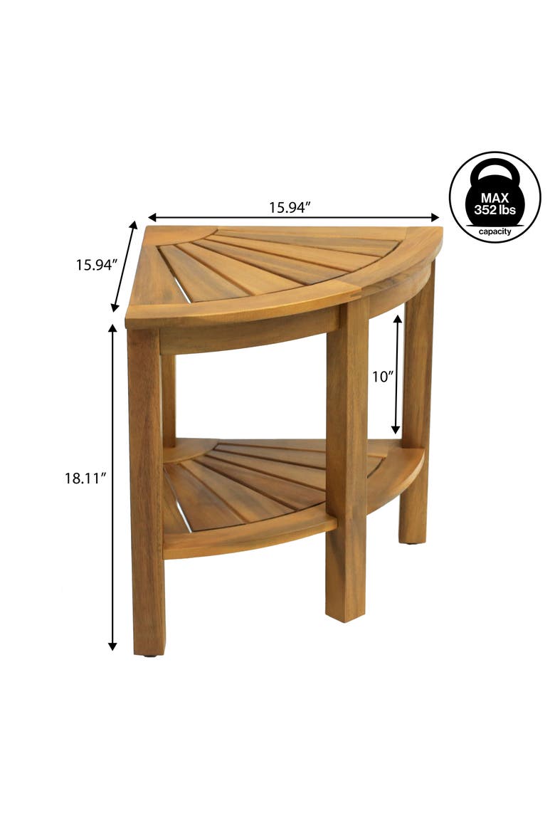 Maris Coastal Acacia Wood Corner Shower Stool, 2-Tier Indoor/Outdoor Bath Bench with Storage Shelf for Bathroom Spa, Alternate, color, Natural