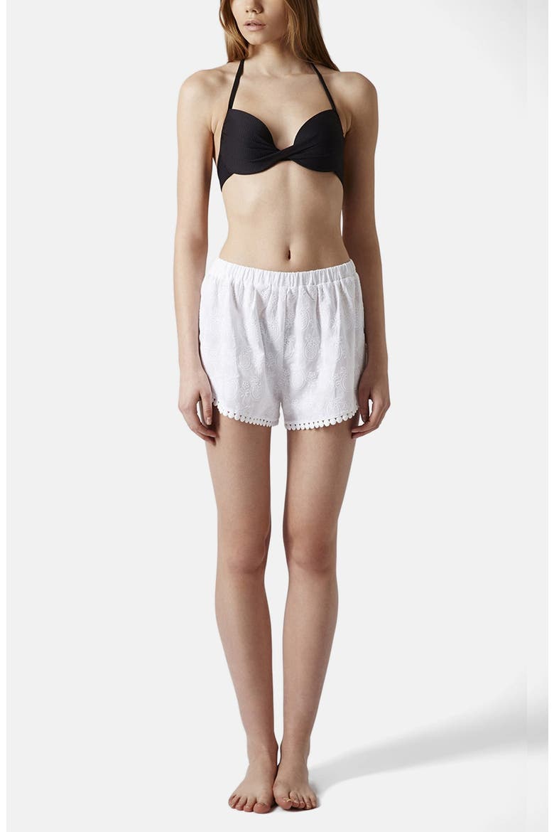 Pineapple Embroidered Cotton Shorts, Alternate, color, WHITE