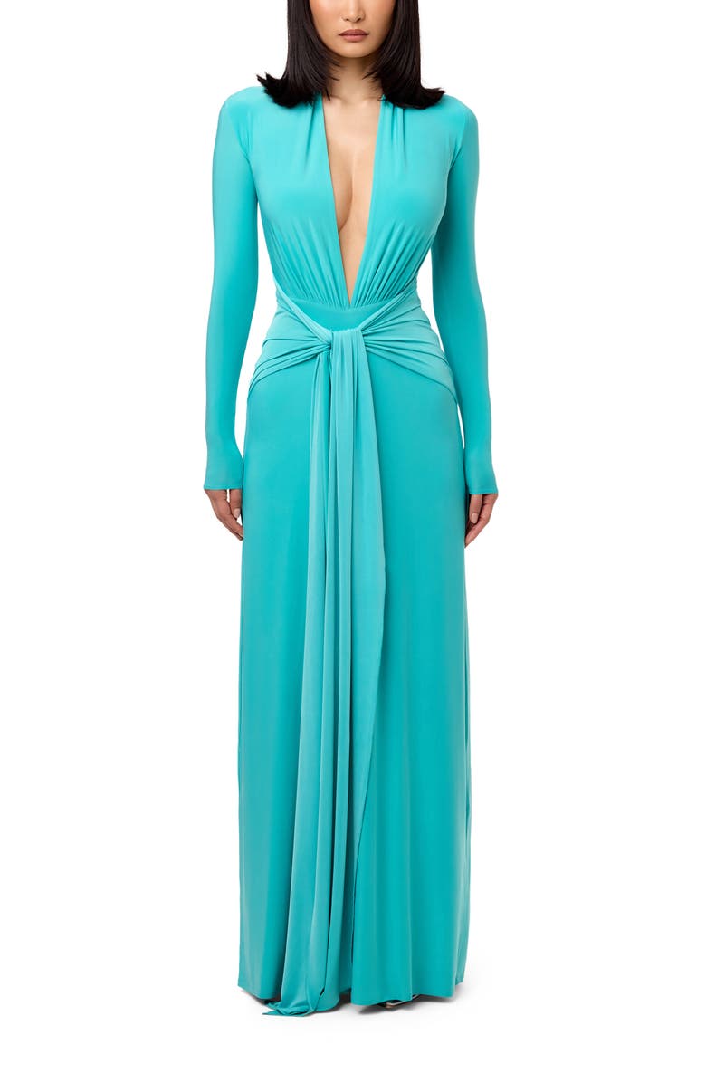 Naked Wardrobe Plunge Neck Long Sleeve Dress, Main, color, Turquoise
