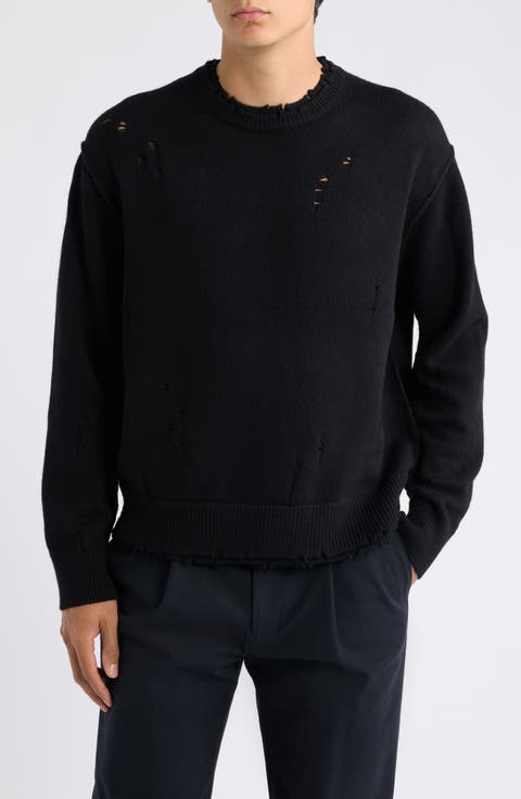 Wolf Crewneck Distressed Sweater