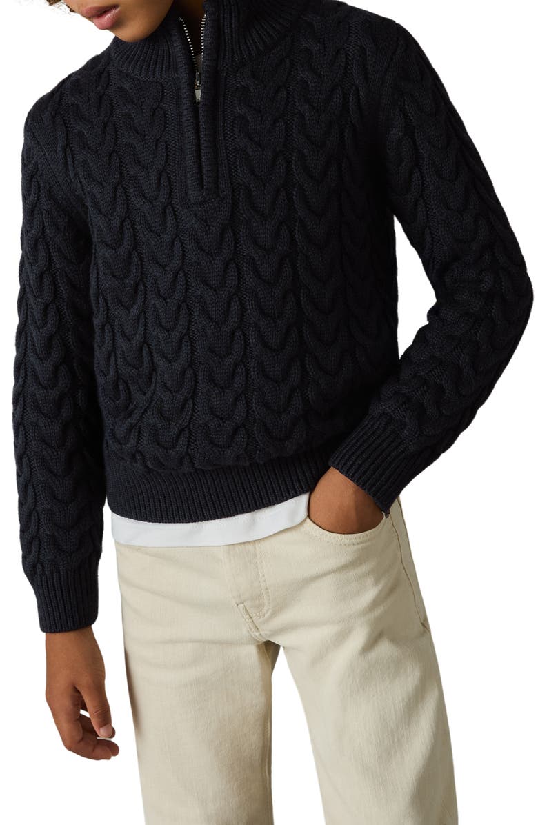 Reiss Kids' Tamworth Sr. Cable Half Zip Sweater, Alternate, color, Navy