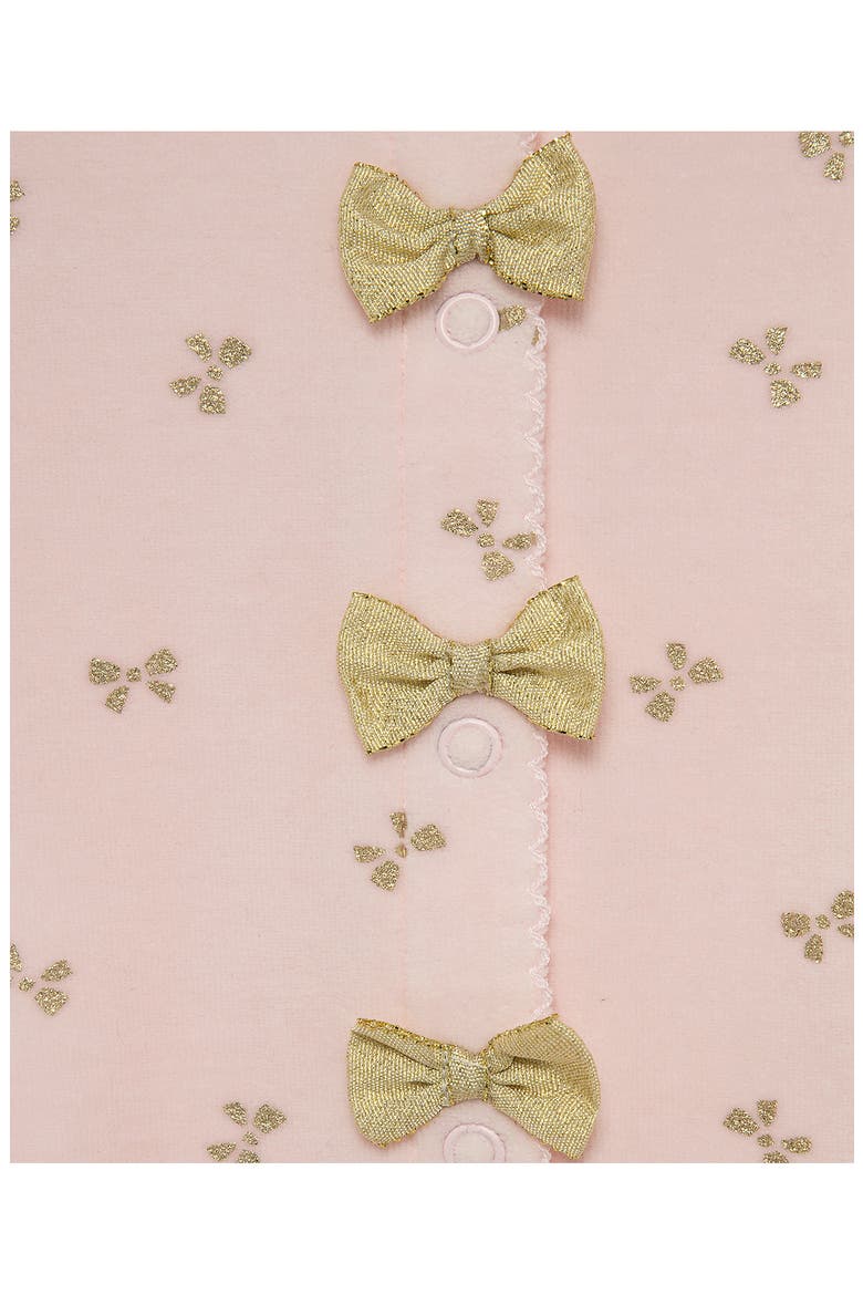 Velour Gold Bows Footie Pajamas, Alternate, color, PINK