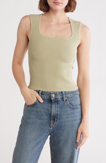 Leith Square Neck Sweater Tank In Brown