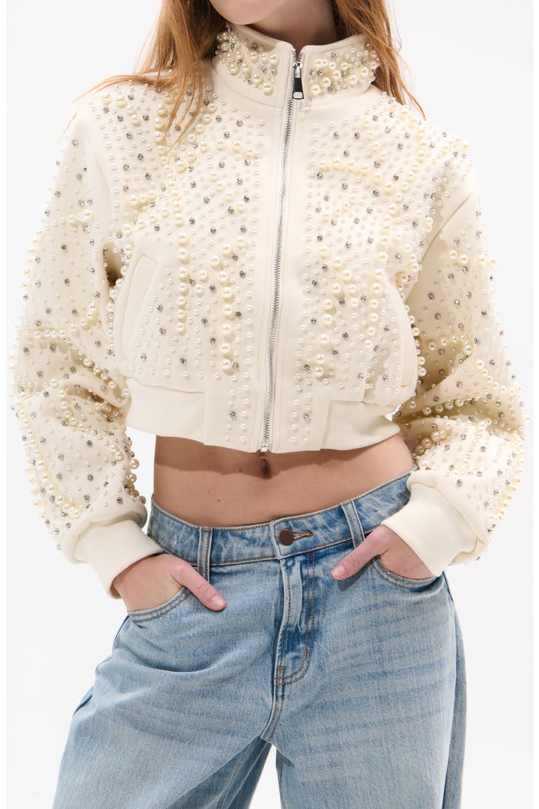 Pearlized Embellished Bomber Jacket, Main, color, CREAM