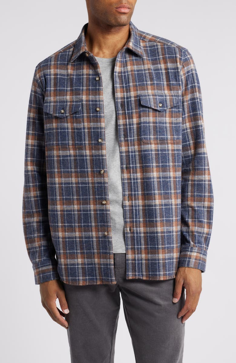 Johnston & Murphy Brushed Cotton Blend Button-Up Shirt, Main, color, 