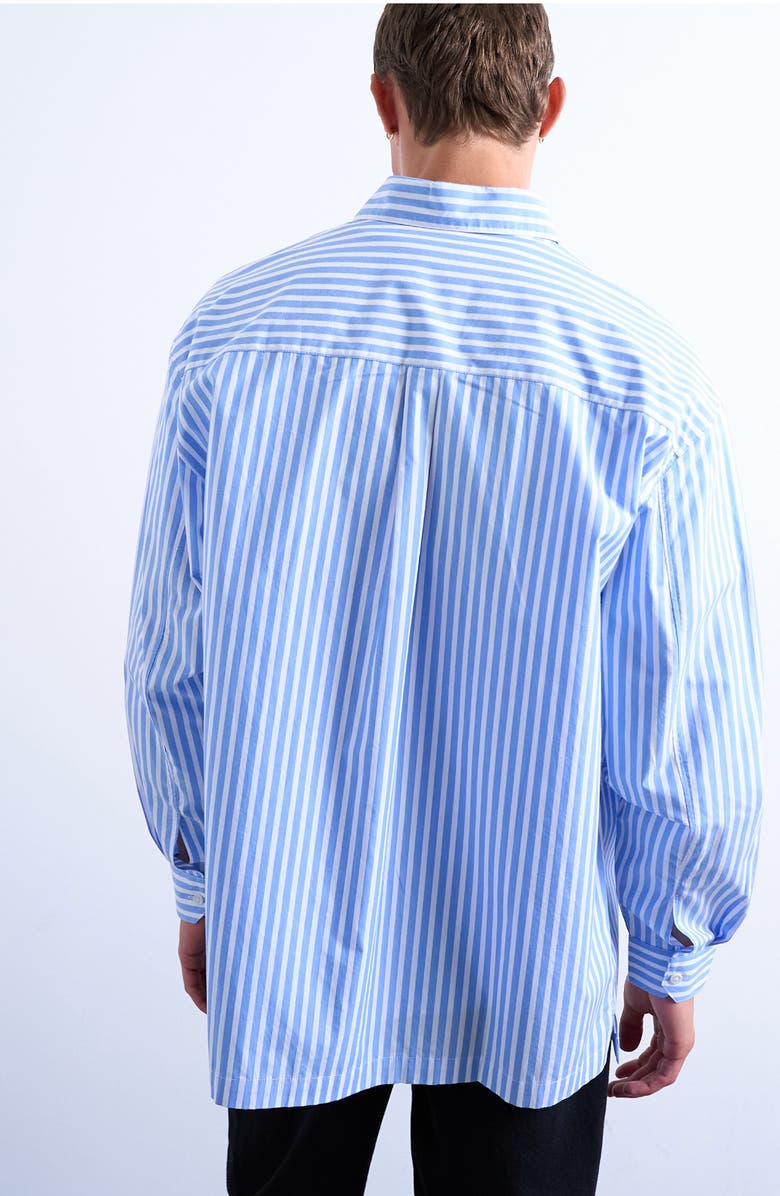 Topman Oversize Stripe Cotton Button-Up Shirt, Alternate, color, Medium Blue