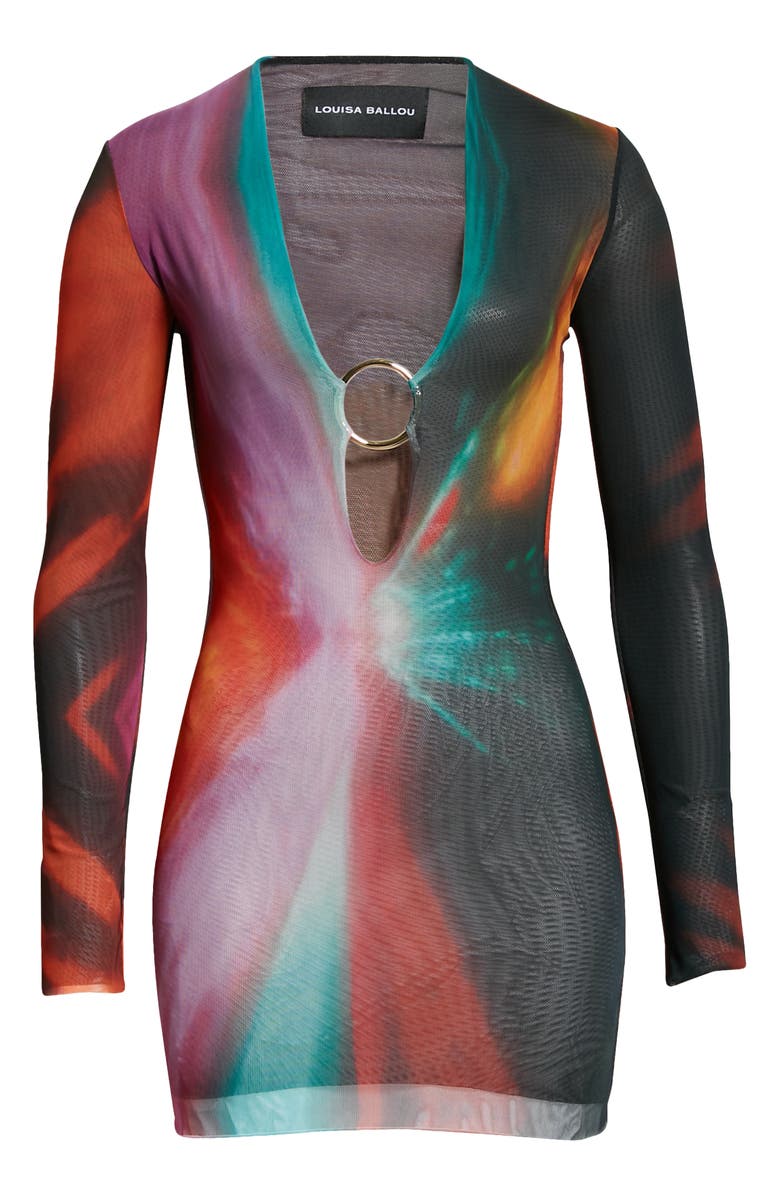 Louisa Ballou Helio Long Sleeve Double Mesh Cover-Up Dress, Alternate, color,