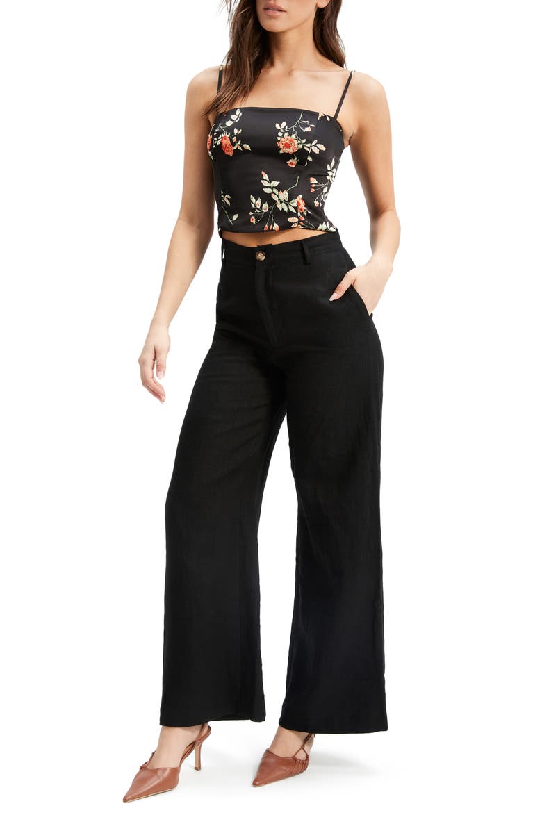 Bardot Sansa Floral Satin Crop Camisole, Alternate, color, Black Floral