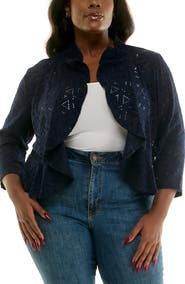 Nina Leonard Ruffle Lace Three-Quarter Sleeve Bolero