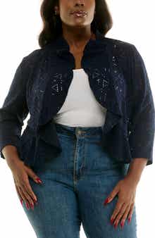 Nina Leonard Ruffle Lace Three-Quarter Sleeve Bolero