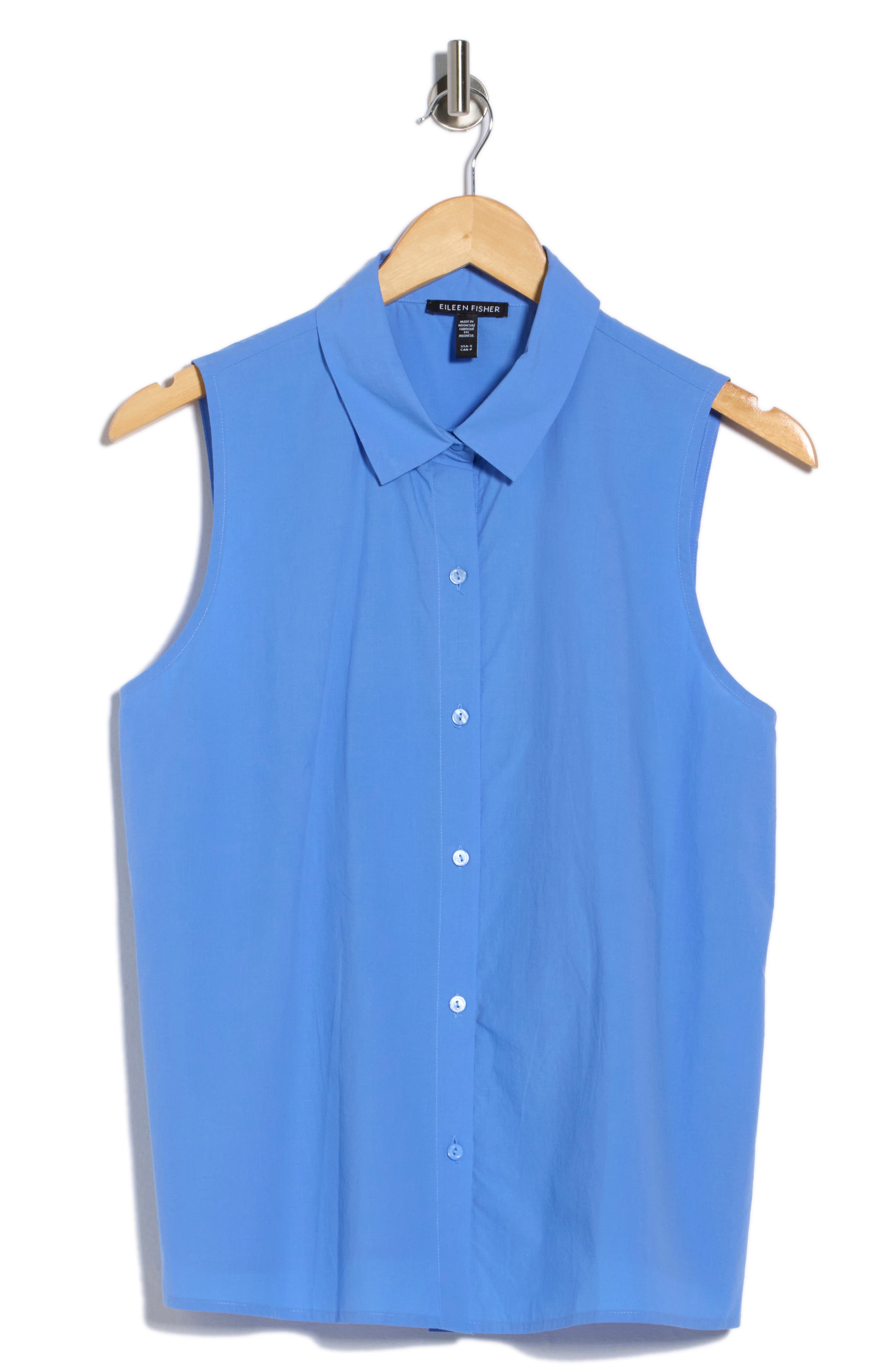 Eileen Fisher Sleeveless Organic Cotton Button-Up Shirt