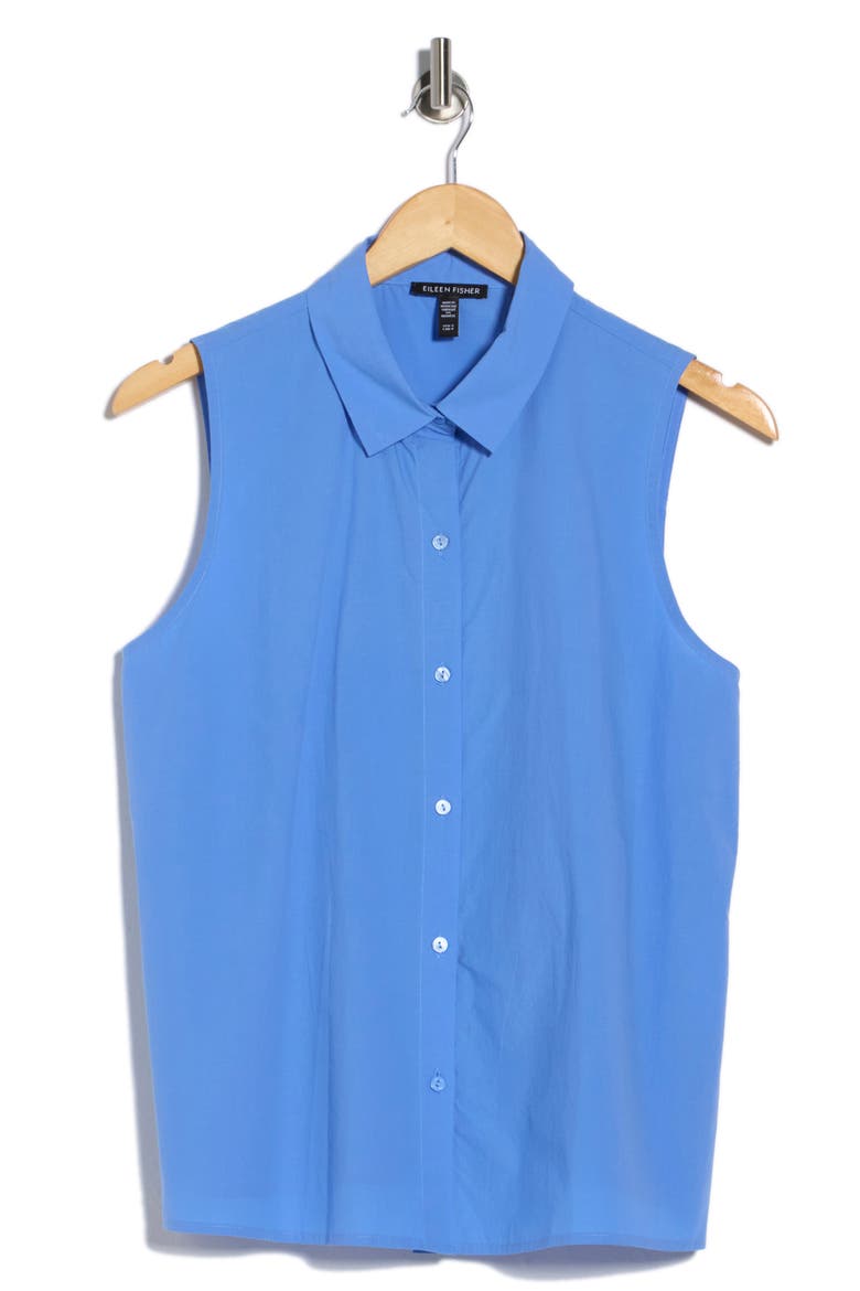 Sleeveless Organic Cotton Button-Up Shirt, Alternate, color, ULTRAMARINE