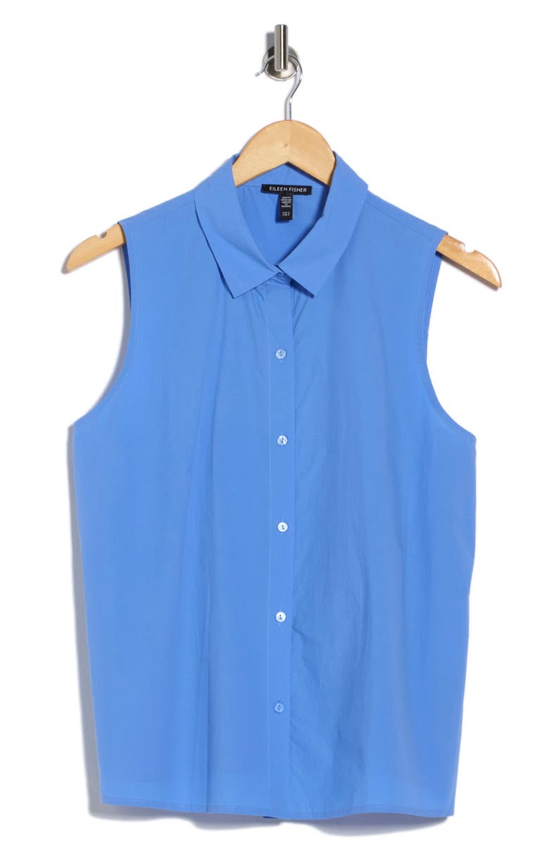 Eileen Fisher Sleeveless Organic Cotton Button-Up Shirt, Main, color, Ultramarine