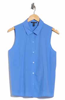 Eileen Fisher Sleeveless Organic Cotton Button-Up Shirt