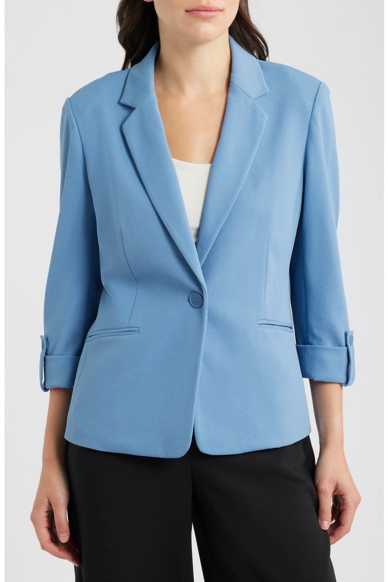 Single Button Notch Collar Blazer, Alternate, color, DUTCH BLUE