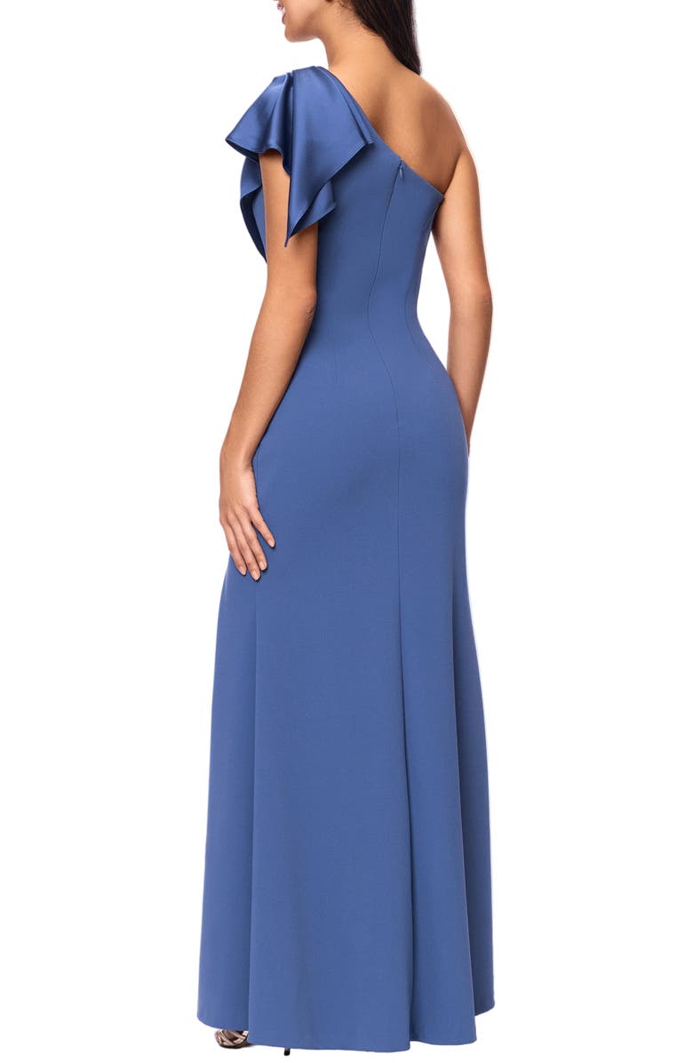 Betsy & Adam One-Shoulder Ruched Gown, Alternate, color, Slate