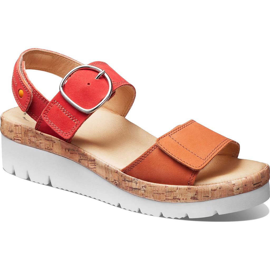 Samuel Hubbard Portola Quarter Strap Wedge Sandal In Two Tone Coral Nubuck