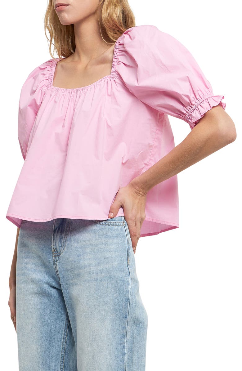 English Factory Puff Sleeve Cotton Top, Alternate, color, Pink