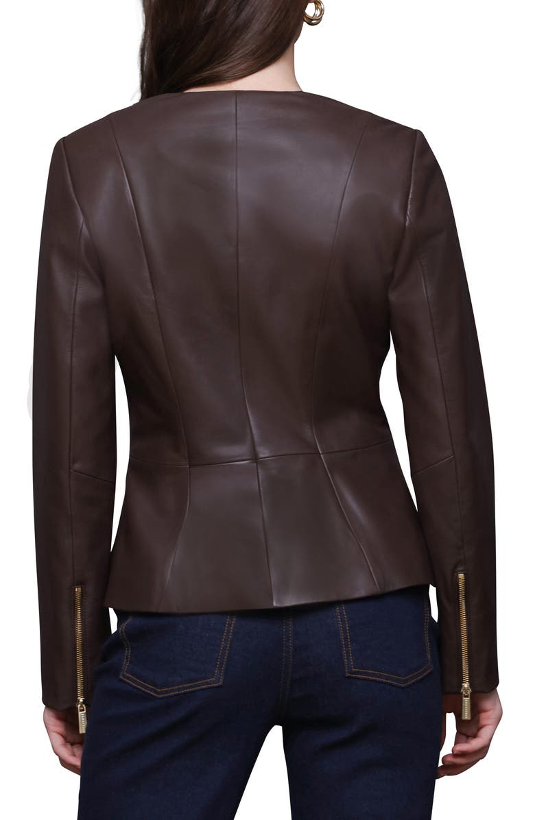 Bagatelle Genuine Leather Zip Front Peplum Jacket, Alternate, color, Chocolate