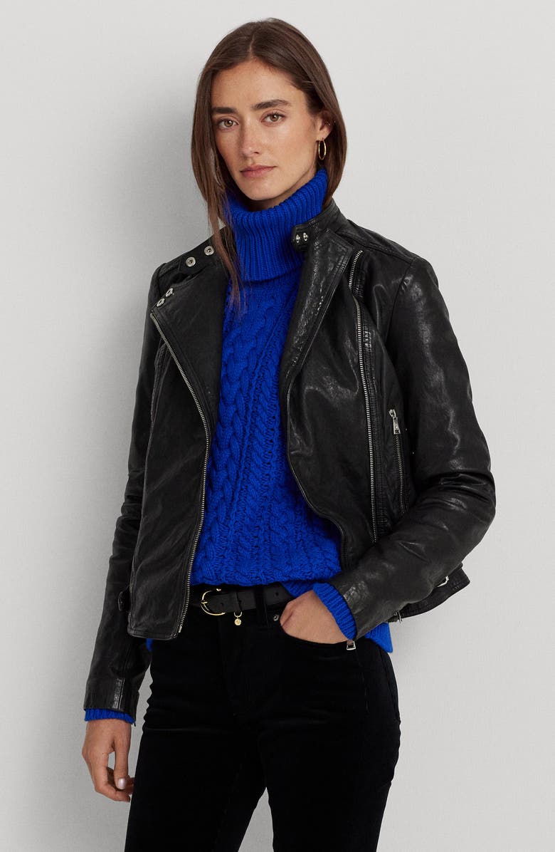 Lauren Ralph Lauren Leather Moto Jacket, Alternate, color, 