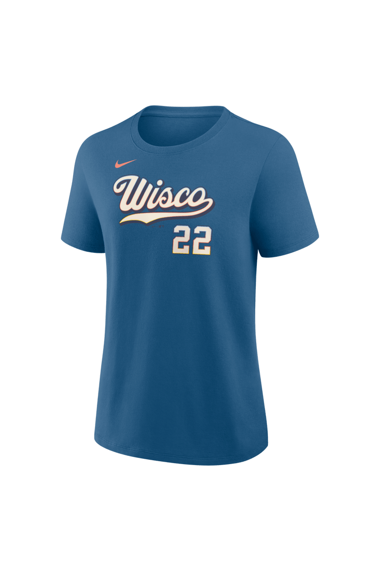 Women's Nike Christian Yelich Blue Milwaukee Brewers 2026 City Connect Name & Number T-Shirt, Alternate, color, Blue