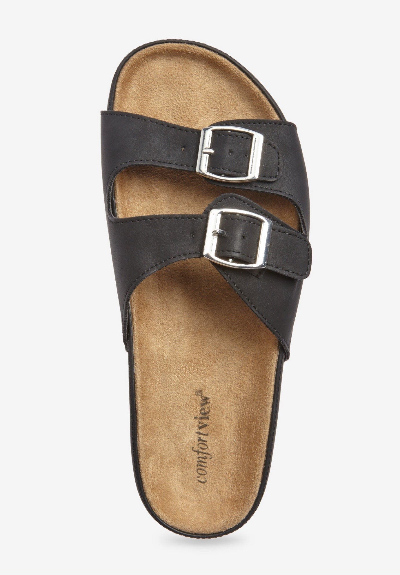 Comfortview The Maxi Leather-Like Adjustable Slip On Footbed Sandal, Alternate, color, Black