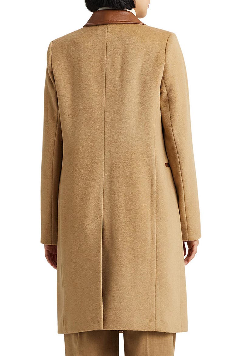 Faux Leather Trim Wool Blend Longline Coat, Alternate, color, CAMEL