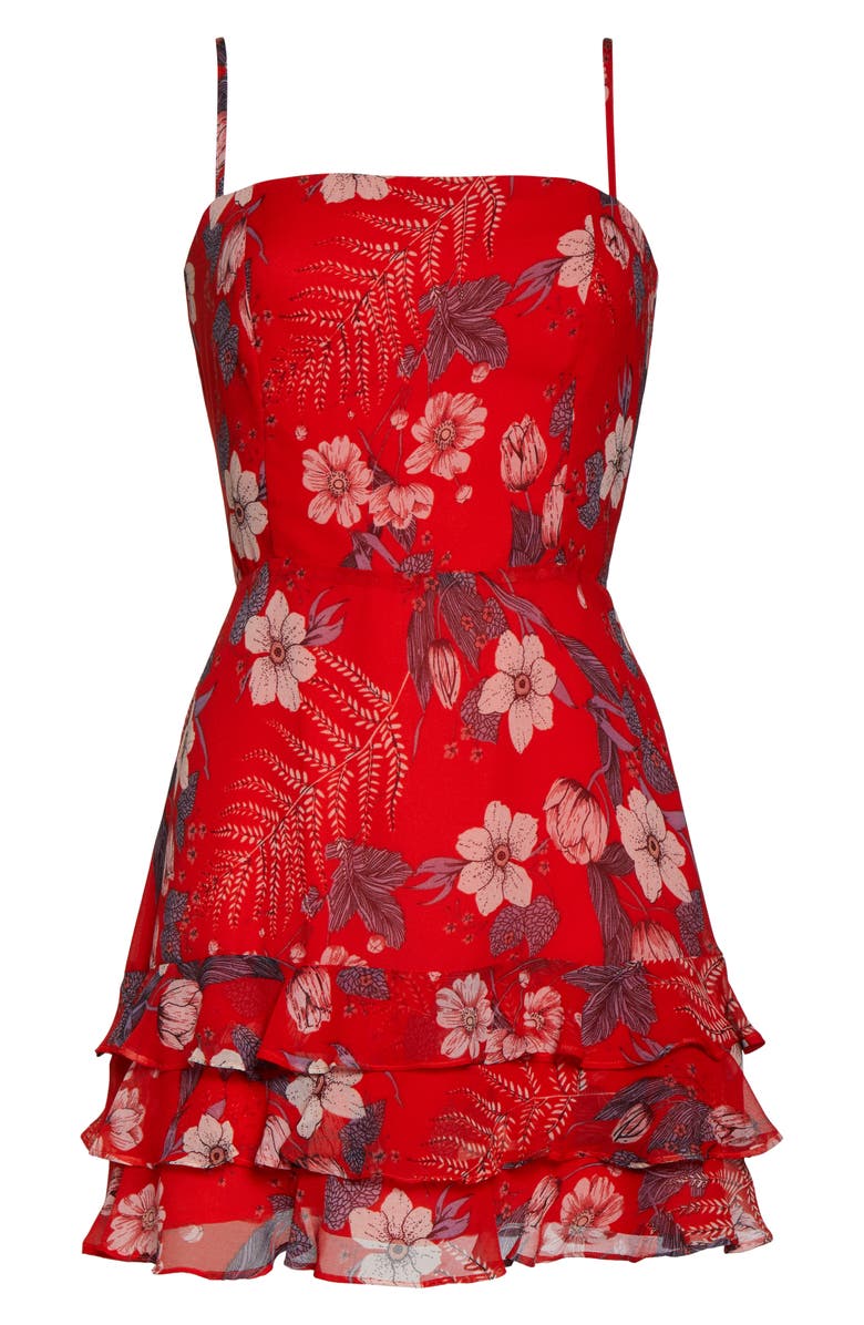 Bardot Floral Frill Minidress, Alternate, color, Red Floral