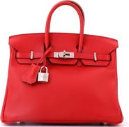 Pre-Owned Hermes Birkin Handbag Red Swift with Palladium Hardware 25