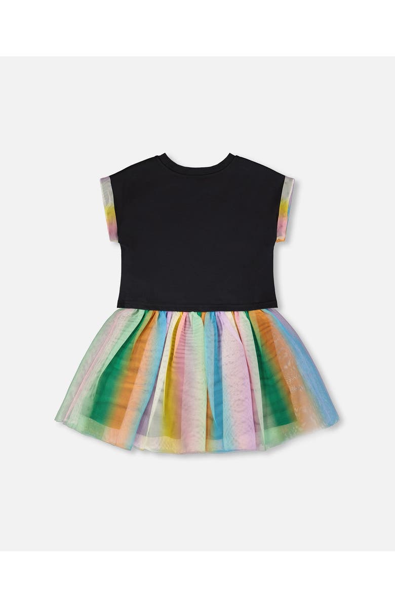 Deux par Deux Organic Cotton and Mesh Short Sleeve Dress, Alternate, color, Black