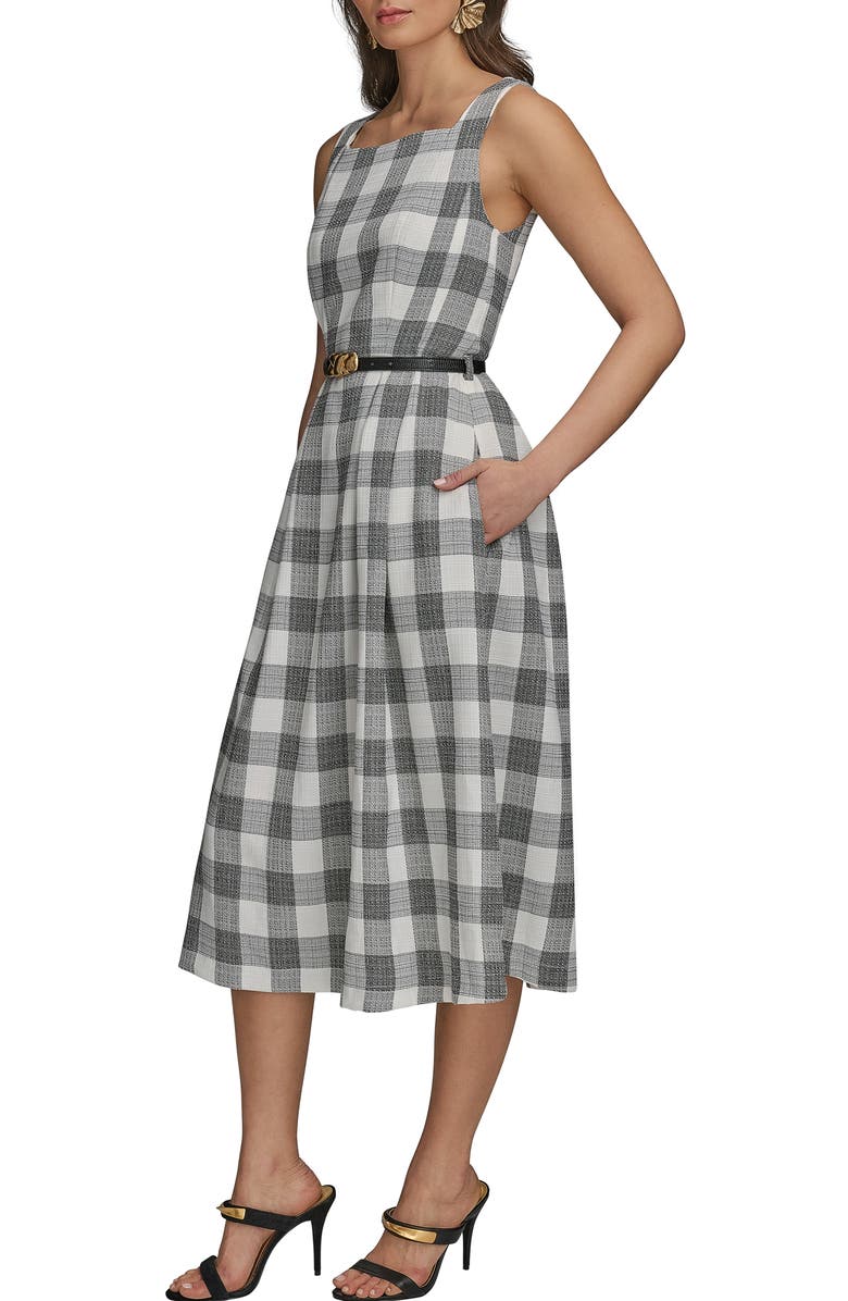 Donna Karan New York Check Sleeveless Midi Dress, Alternate, color, Black Cream