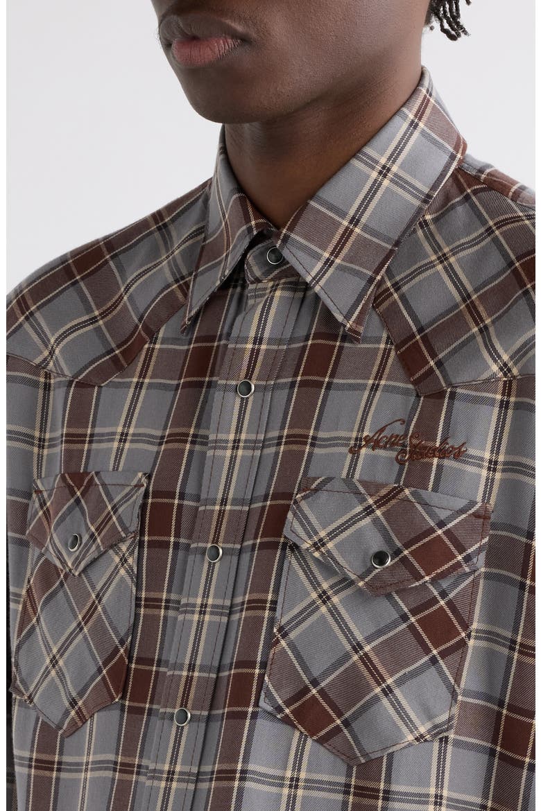 Surrow Embroidered Logo Plaid Flannel Western Shirt, Alternate, color, MULTI GREY
