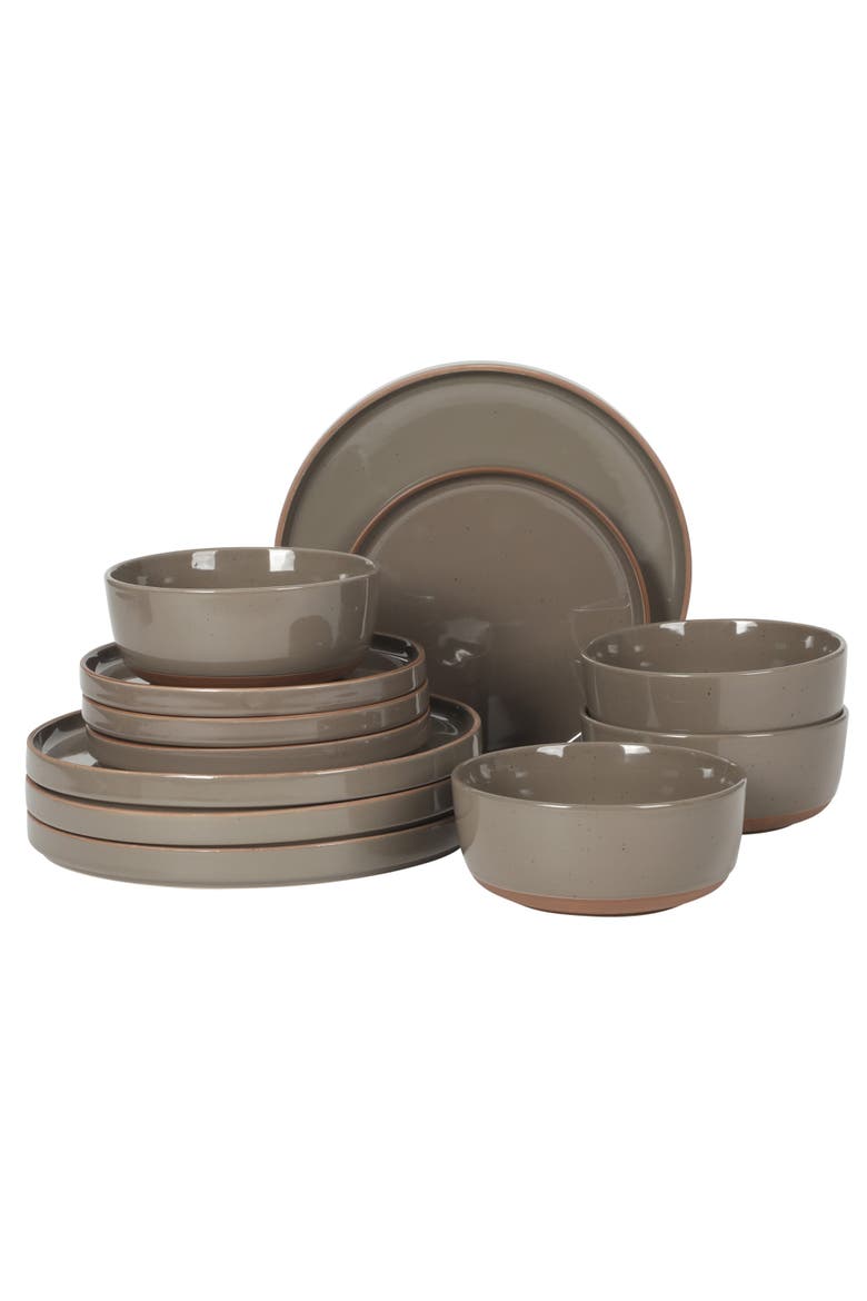 Northrock  12-Piece Stoneware Plates and Bowls Dinnerware Set, Service for 4, Main, color, Brown