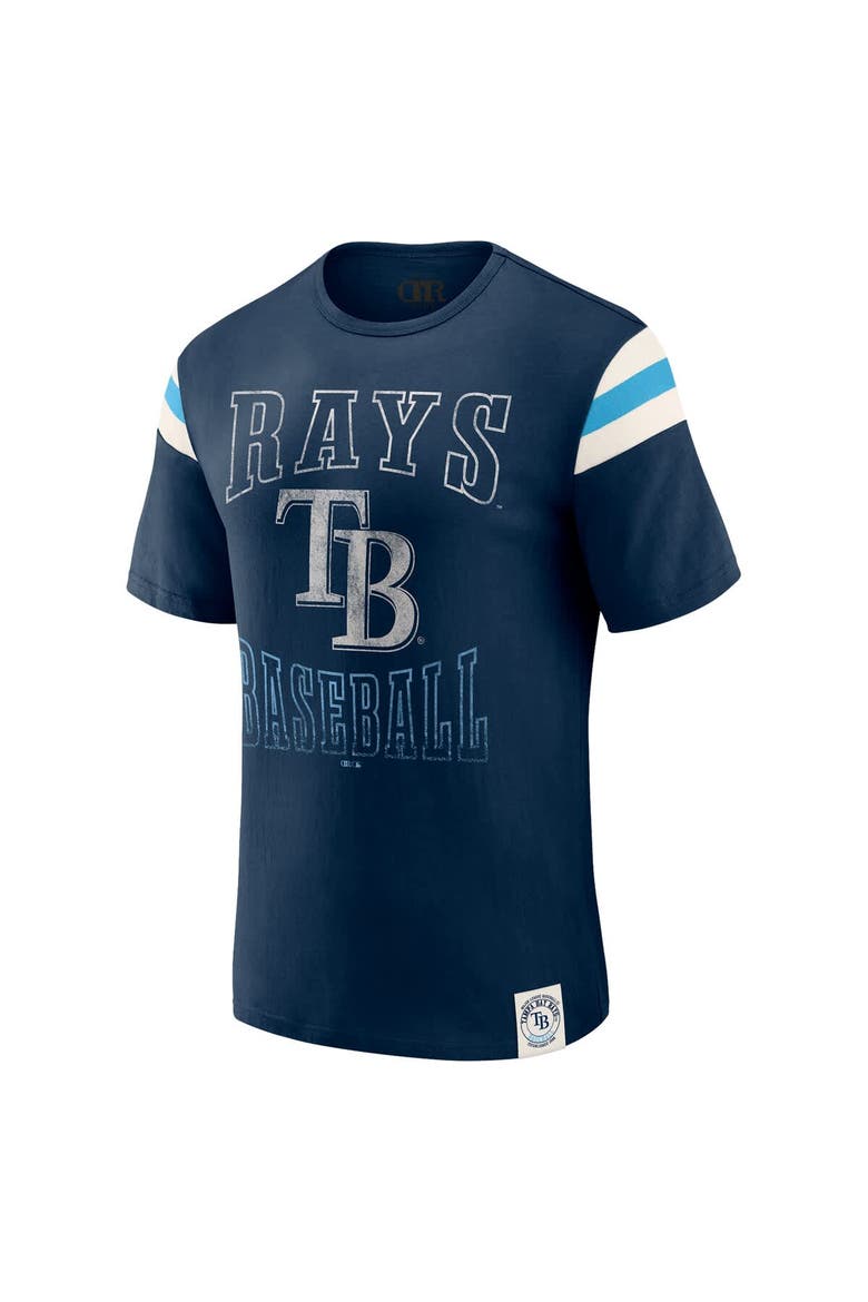 Men's Darius Rucker Collection by Fanatics Navy Tampa Bay Rays Distressed Sleeve Stripe T-Shirt, Alternate, color, Navy
