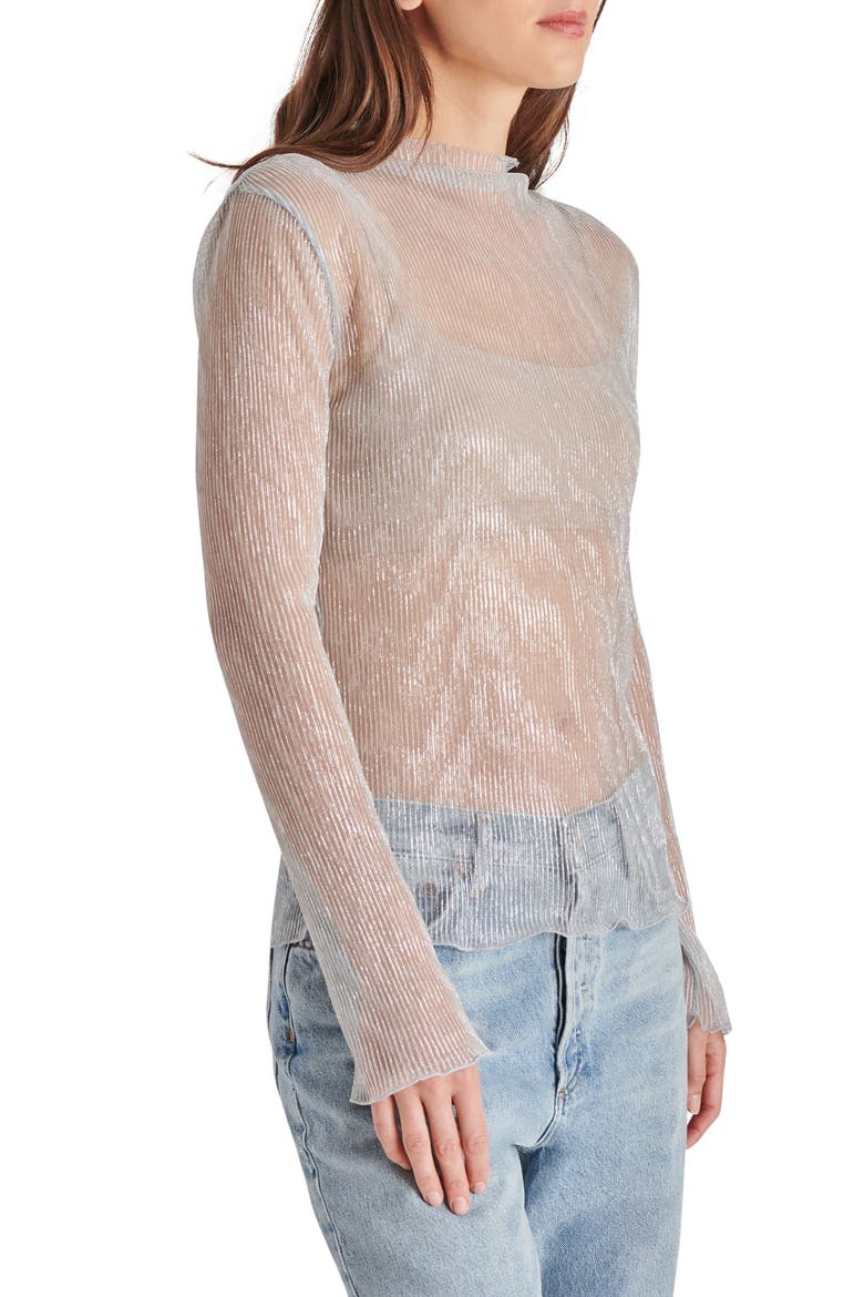 Janelle Sheer Metallic Plissé Top, Alternate, color, SILVER