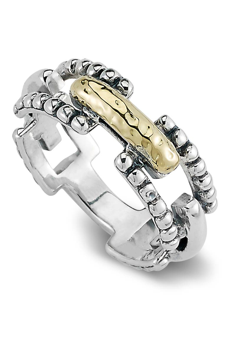 Sterling Silver & 18K Yellow Gold Paperclip Design Ring, Main, color, SILVER AND GOLD