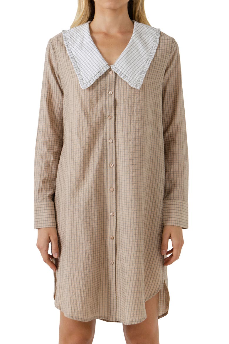 Contrast Collar High/Low Shirtdress, Alternate, color, BEIGE/ WHITE