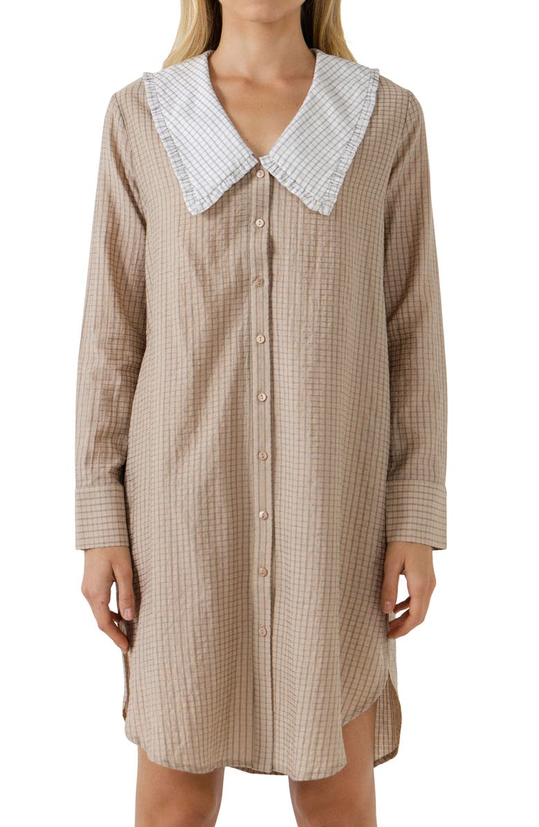 English Factory Contrast Collar High/Low Shirtdress, Alternate, color,