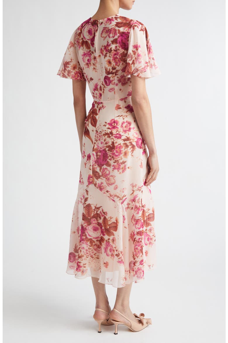 Floral Print Silk Voile Midi Dress, Alternate, color, ROSE BOUQUET CAMISOLE PINK