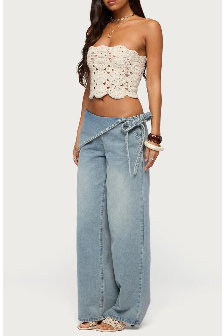 Laurin Strapless Crochet Crop Top, Alternate, color, CREAM