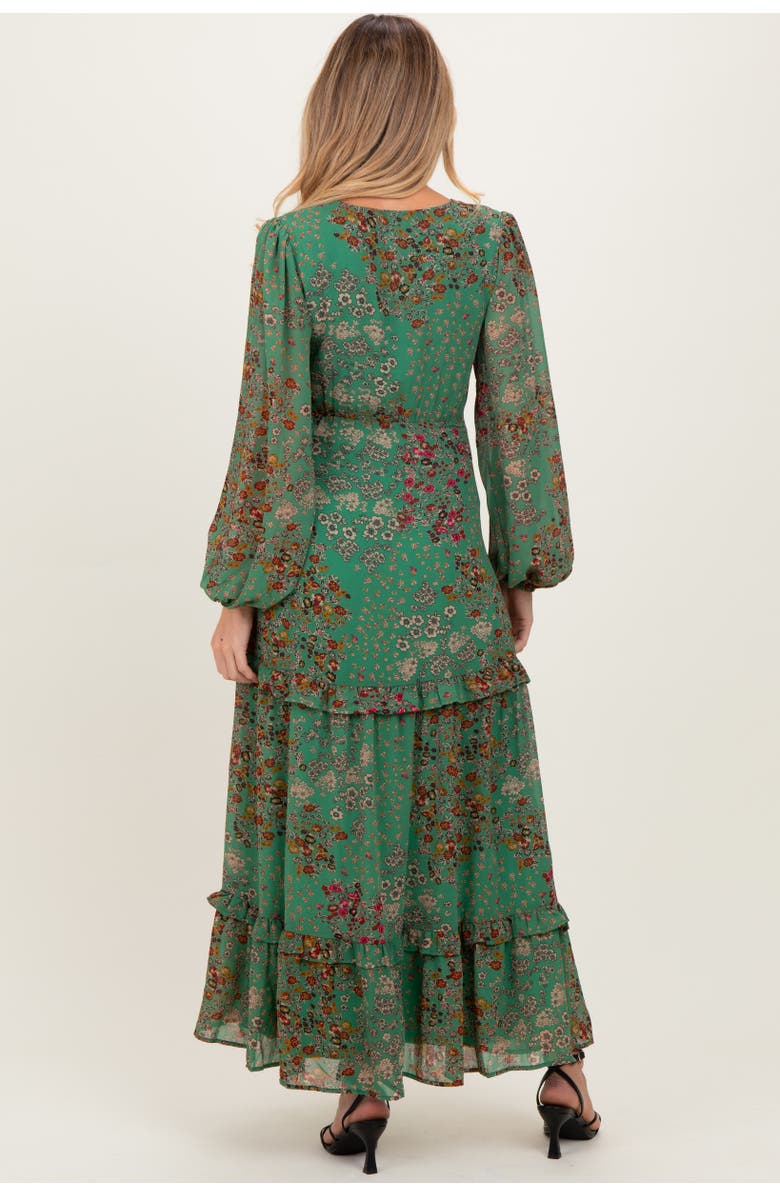 PinkBlush Floral Chiffon V-Neck Long Sleeve Maxi Dress, Alternate, color, Green