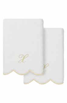 Adornia Scallop Set of 2 Monogrammed Hand Towels