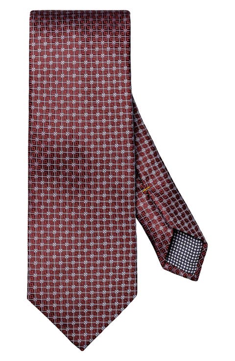 Burgundy Geometric Pattern Silk Jacquard Tie